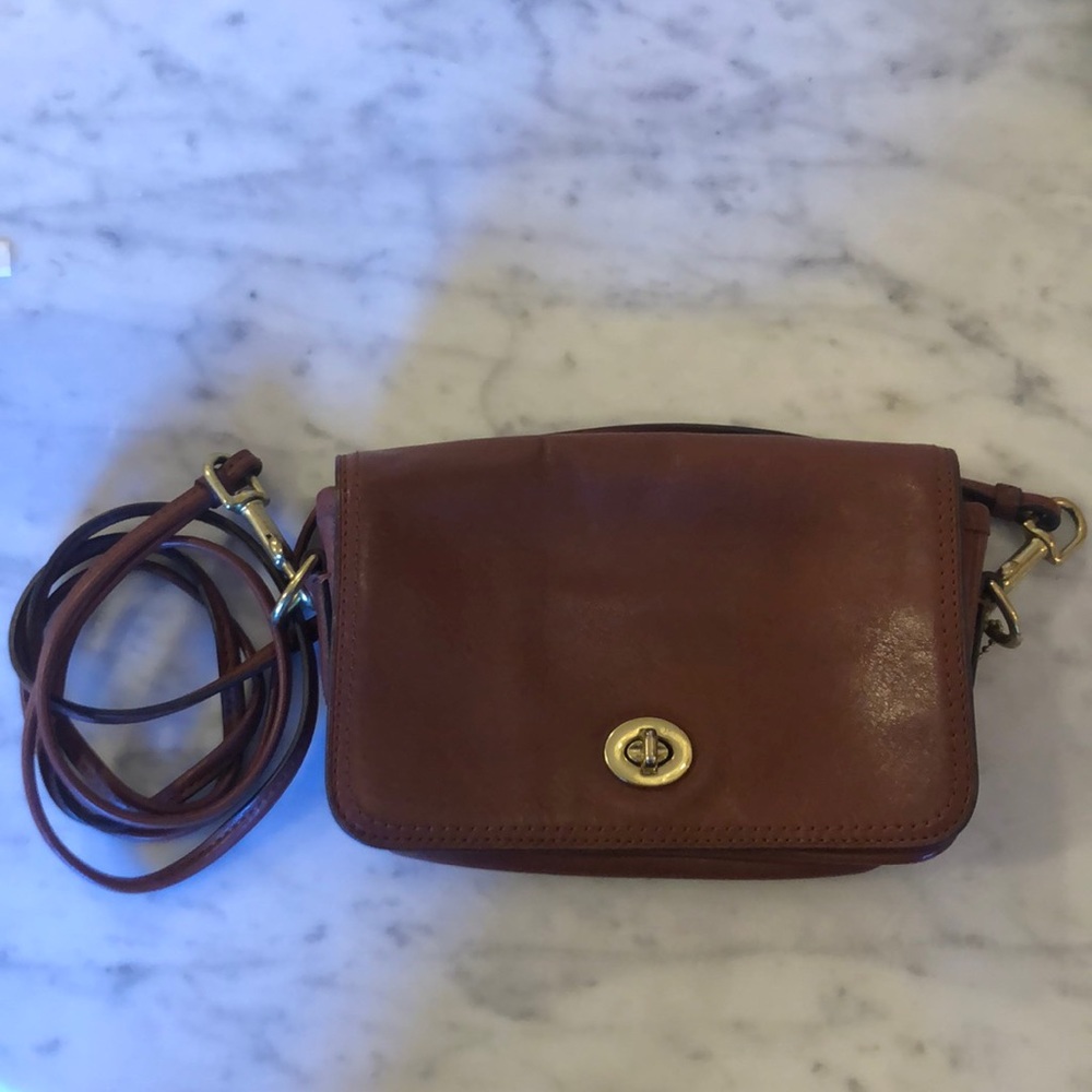 Brown leather Coach crossbody